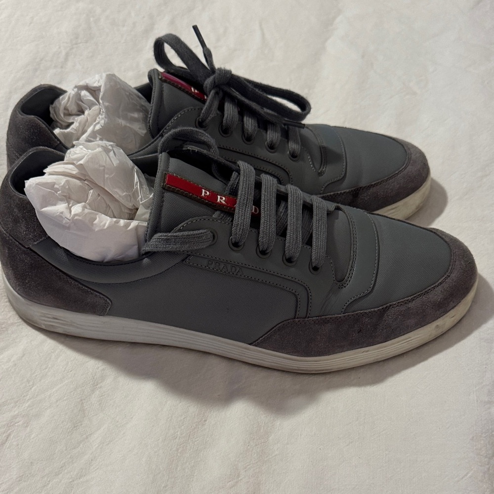 Prada Linea Rossa Men's Gray and White Sneakers